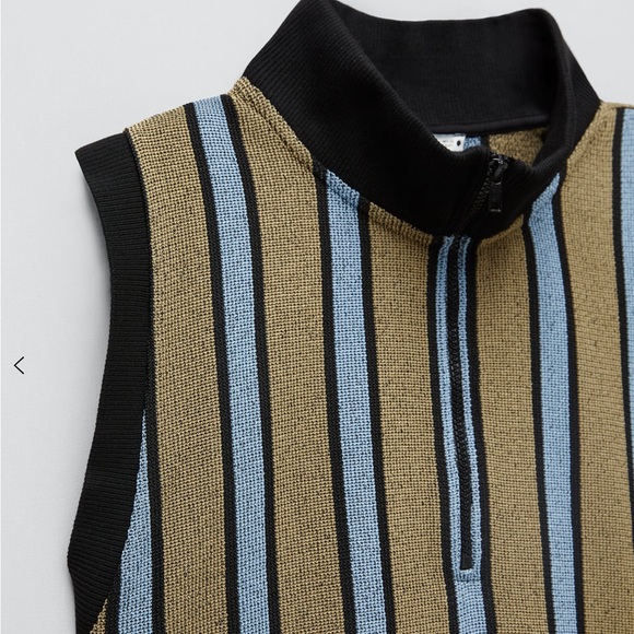 Zara Sleeveless Zip Neck Sweater Vest - Black, Tan & Light Blue sz Medium - Picture 3 of 9